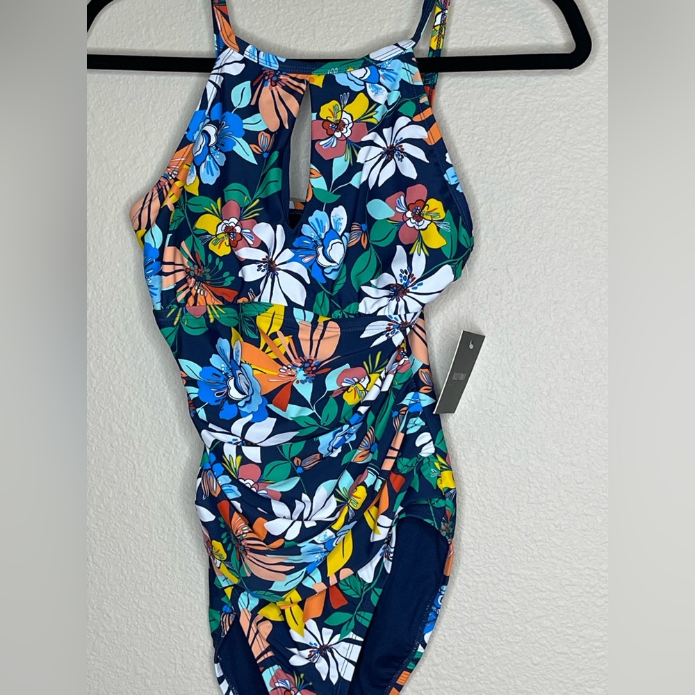 NWT Ellen Tracy High Neck One Piece Swimsuit, Size 8